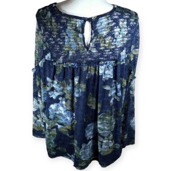 TIME & TRU BLUE FLORAL LACE OVERLAY BLOUSE SZ.XL EUC.  GORGEOUS BLOUSE IN EXCELL - Picture 3 of 4